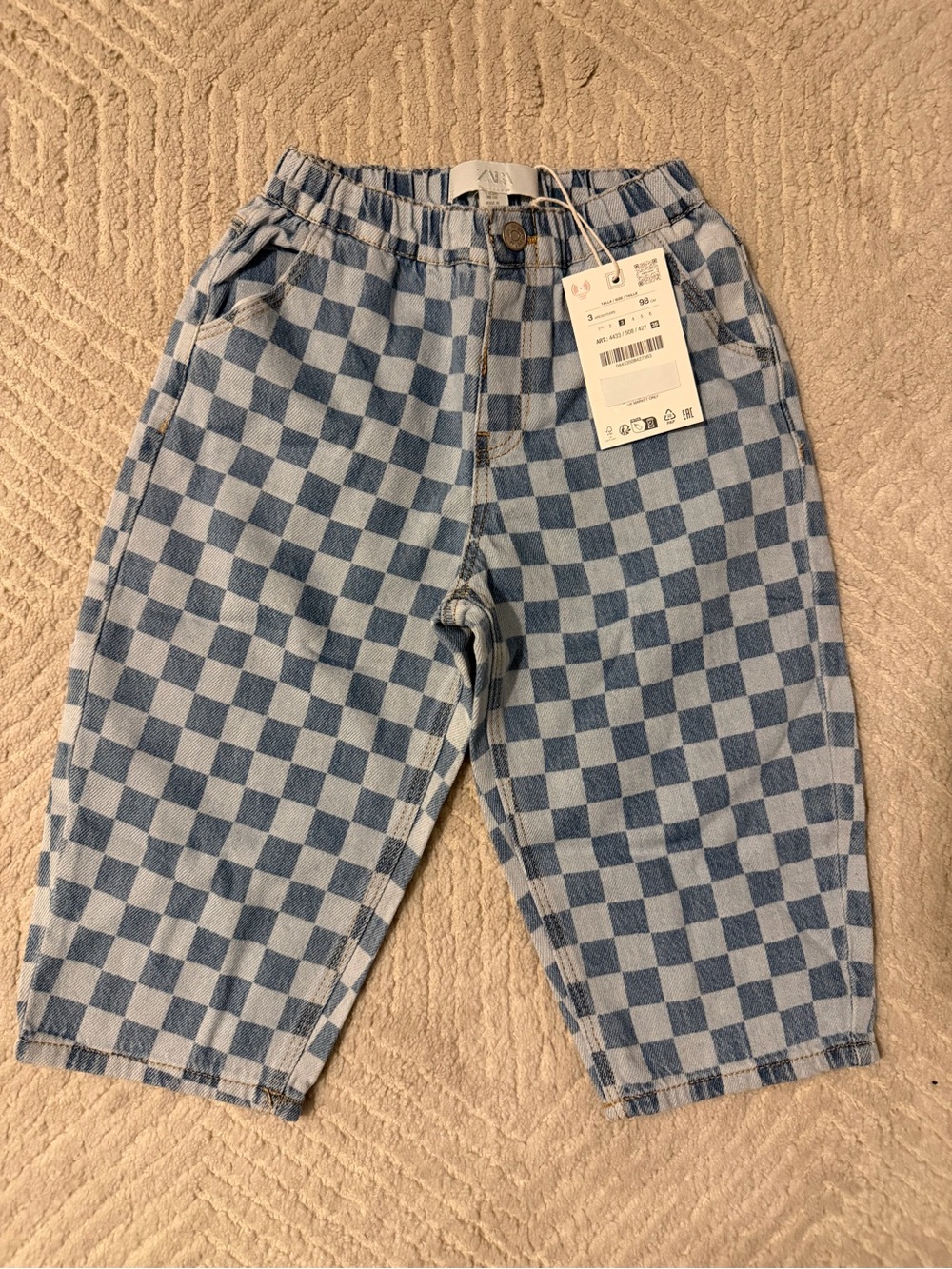 Zara Checkerboard Balloon Jeans NWT | 3Y (98 cm) | Wide Leg Denim